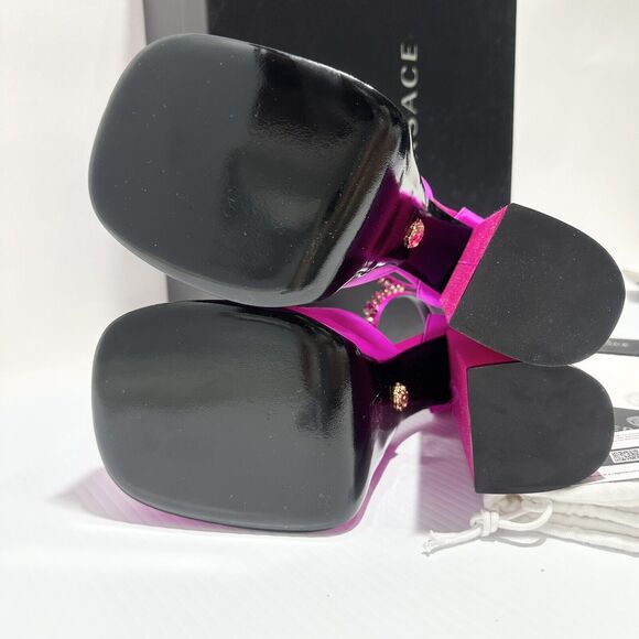 Versace Aevitas Platform Pumps 39.5 US 9.5 Pink Fuchsia Satin Crystal NIB $1575 - Picture 11 of 14